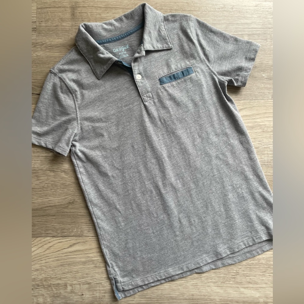 3/$30 | Cat & Jack | Gray Polo with Blue Trim Detail | Boys M (8-10) - Picture 5 of 9